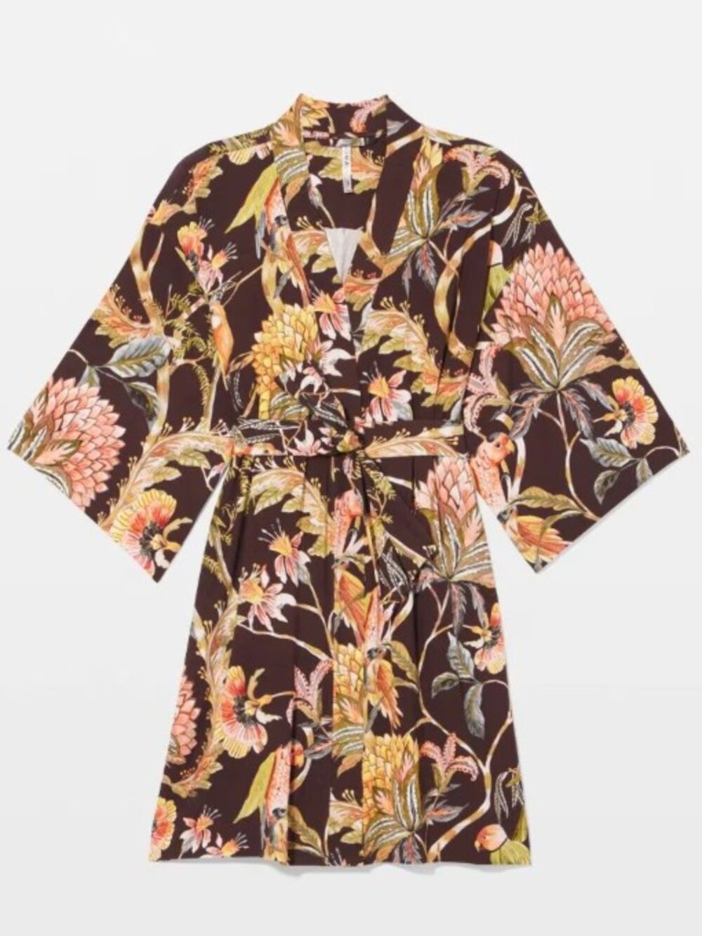 Soma "Cool Nights" Chocolate Brown Tropical Print Kimono Robe L/XL - Picture 2 of 14